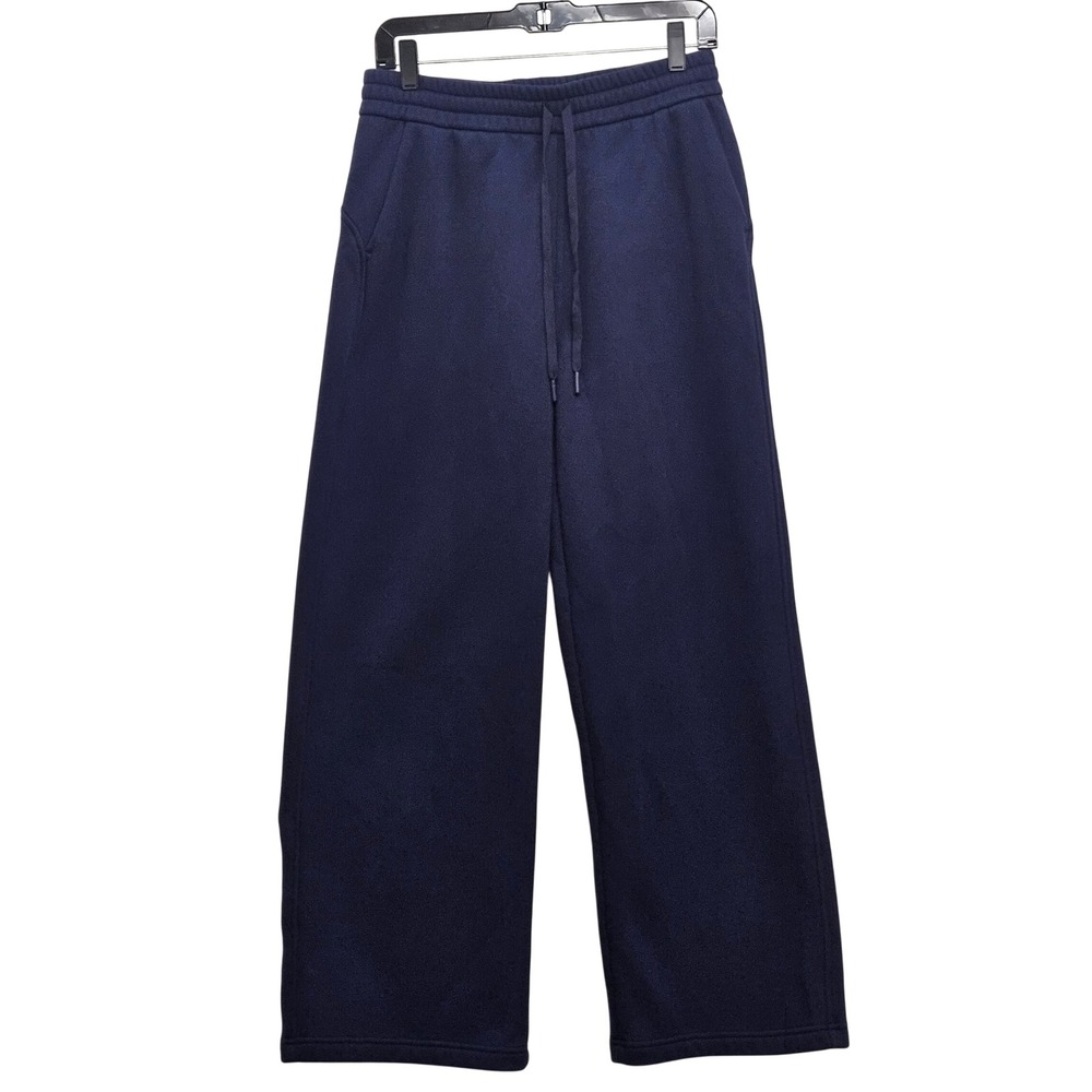 G4Free Sweatpants Women M Navy Blue Wide Leg Fleece Lounge Athleisure Drawstring